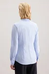 Women´s Blouse Slim Fit Check/Stripes Long Sleeve New Check Light Blue - White