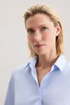 Women´s Blouse Slim Fit Check/Stripes Long Sleeve New Check Light Blue - White