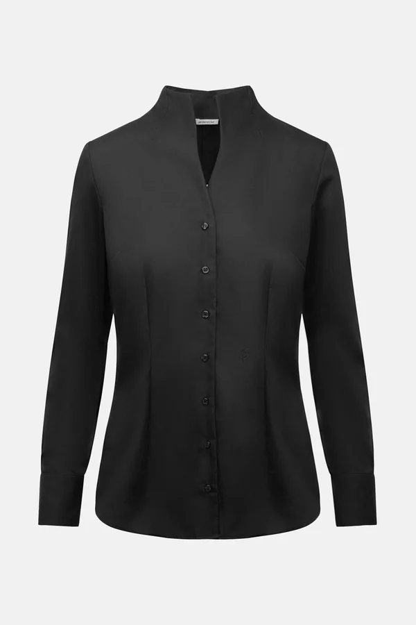 Popeline Bluse mit Kelchkragen langarm Black
