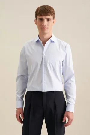 Men´s Shirt Regular Fit Check/Stripes Long Sleeve striped light blue/white