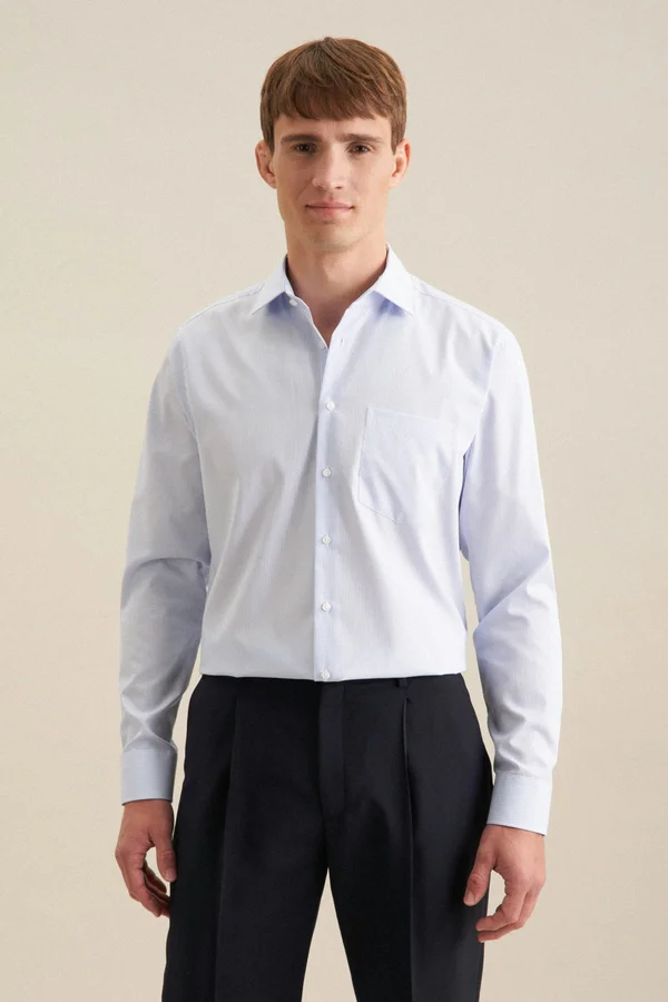 Men´s Shirt Regular Fit Check/Stripes Long Sleeve striped light blue/white