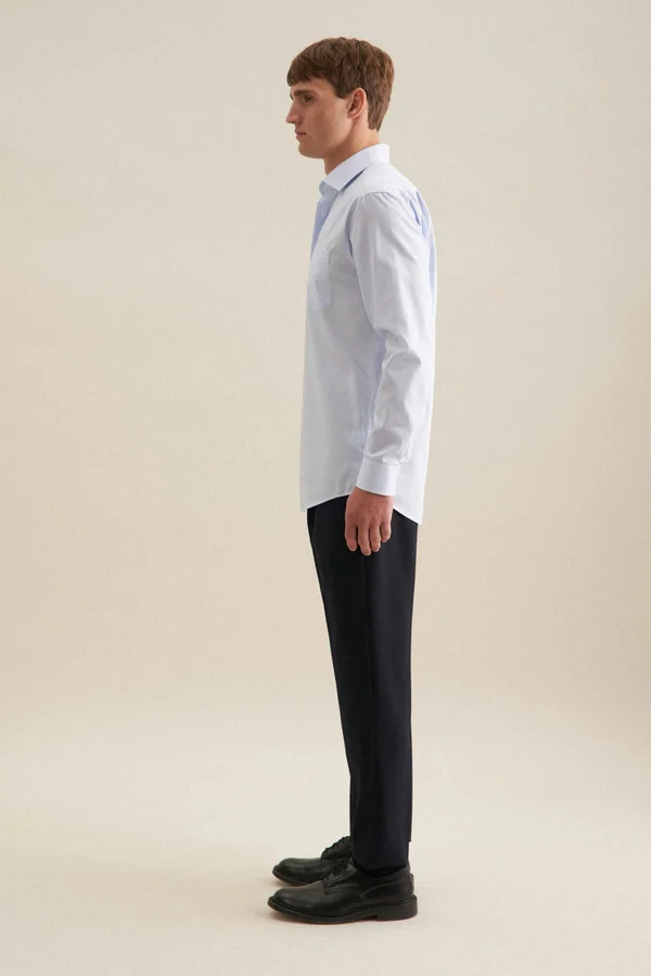 Men´s Shirt Regular Fit Check/Stripes Long Sleeve striped light blue/white