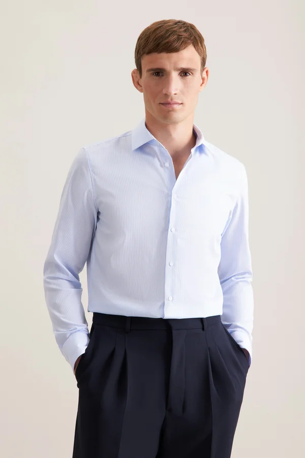 Men´s Shirt Slim Fit Check/Stripes Long Sleeve striped light blue/white