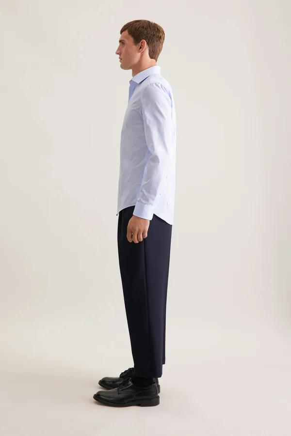Men´s Shirt Slim Fit Check/Stripes Long Sleeve striped light blue/white
