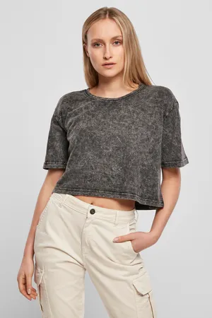 Ladies´ Acid Washed Cropped Tee Darkgrey White