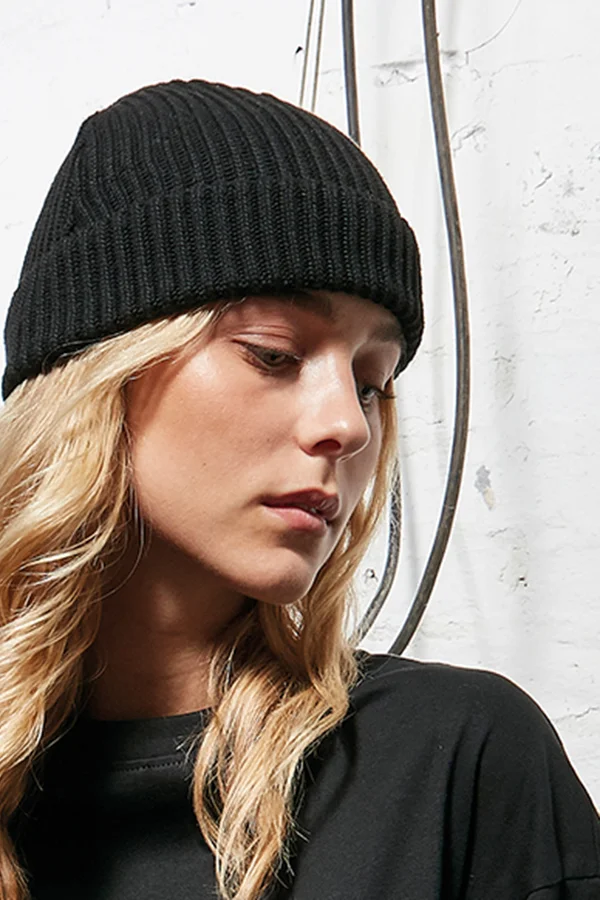 Recycled Yarn Fisherman Beanie Black