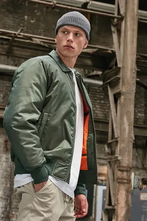 Collar Bomber Jacket Dark Olive
