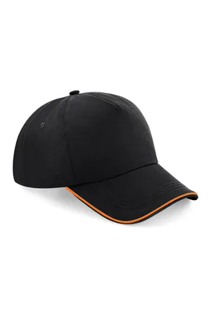 Authentic 5 Panel Cap - Piped Peak Black / Orange