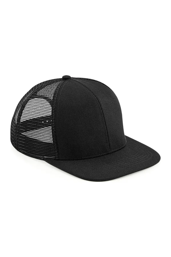 Original Flat Peak 6 Panel Trucker Cap Black / Black