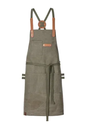Latzschürze Canvas mit Zier-Label Olive