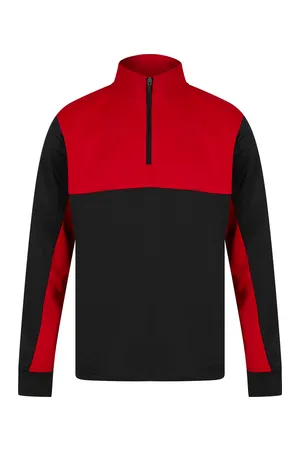Adults 1/4 Zip Tracksuit Top Black / Red