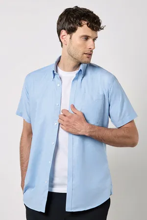 Men´s Slim Fit Workwear Oxford Shirt Short Sleeve Light Blue