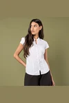 Tailored Fit Mandarin Collar Poplin Blouse Cap Sleeve