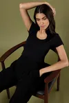 Women`s Regular Fit Keyhole Neck Top Black