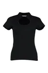 Women`s Regular Fit Keyhole Neck Top Black