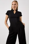 Women`s Regular Fit Mandarin Collar Top Black