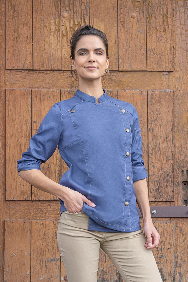 Damen Kochjacke Jeans-Style Vintage Blue (ca. Pantone 2108C)