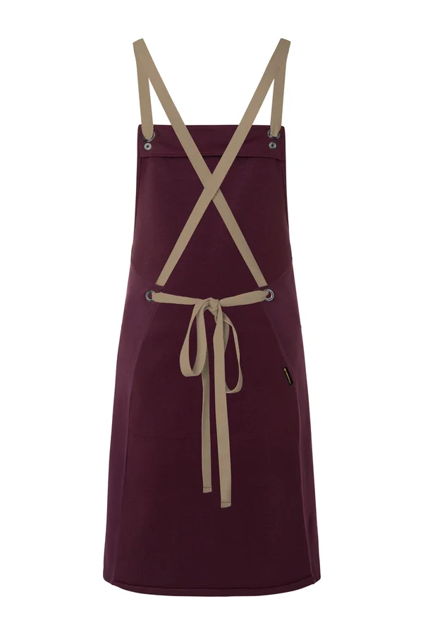 Latzschürze Urban-Nature mit Kreuzbändern und großer Tasche Aubergine (ca. Pantone 5185C)