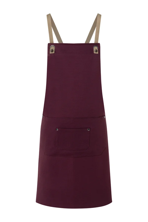 Latzschürze Urban-Nature mit Kreuzbändern und großer Tasche Aubergine (ca. Pantone 5185C)
