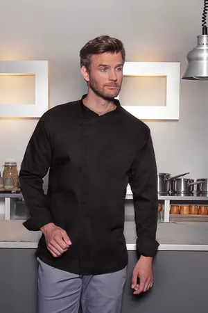Langarm Überwurf-Kochhemd Basic Black (ca. Pantone 419C)