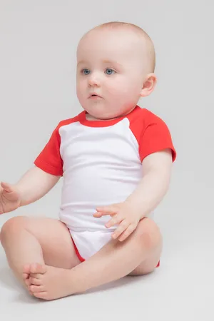 Essential Short Sleeved Baseball Bodysuit White / Red