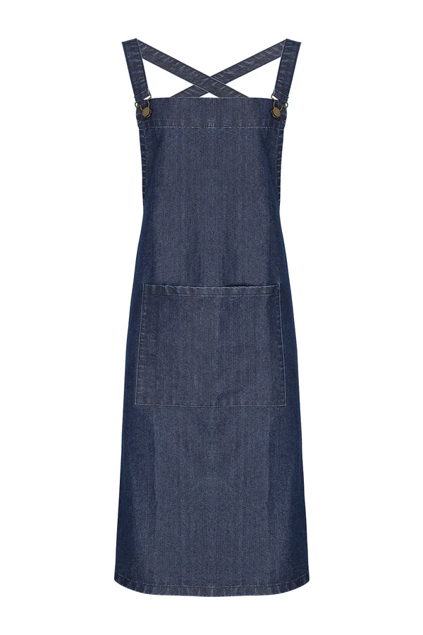 Cross Back Barista Bib Apron Indigo Denim (ca. Pantone 2767C)