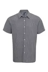Men´s Microcheck (Gingham) Short Sleeve Cotton Shirt Black (ca. Pantone Black C) / White