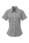 Women´s Microcheck (Gingham) Short Sleeve Cotton Shirt Black (ca. Pantone Black C) / White