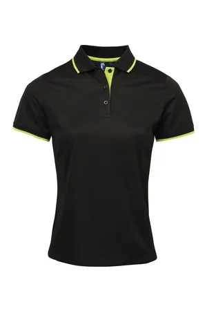 Women´s Contrast Coolchecker® Polo Black (ca. Pantone Black C) / Lime (ca. Pantone 382C)