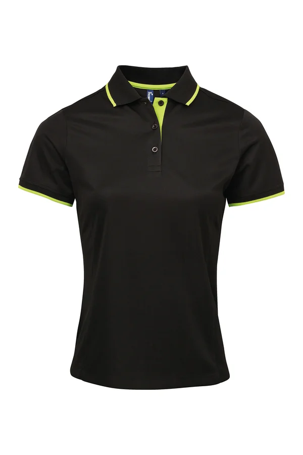 Women´s Contrast Coolchecker® Polo Black (ca. Pantone Black C) / Lime (ca. Pantone 382C)