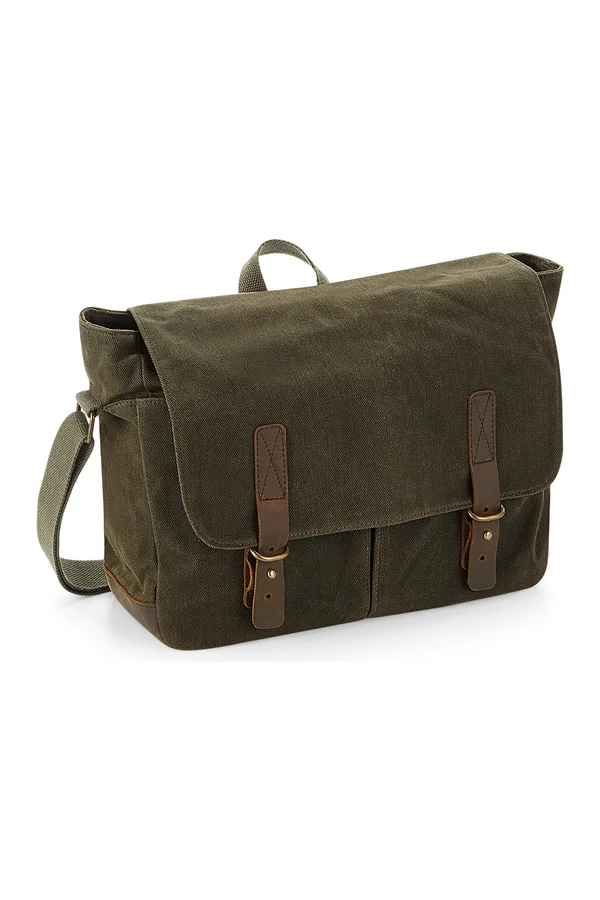 Heritage Waxed Canvas Messenger Olive Green
