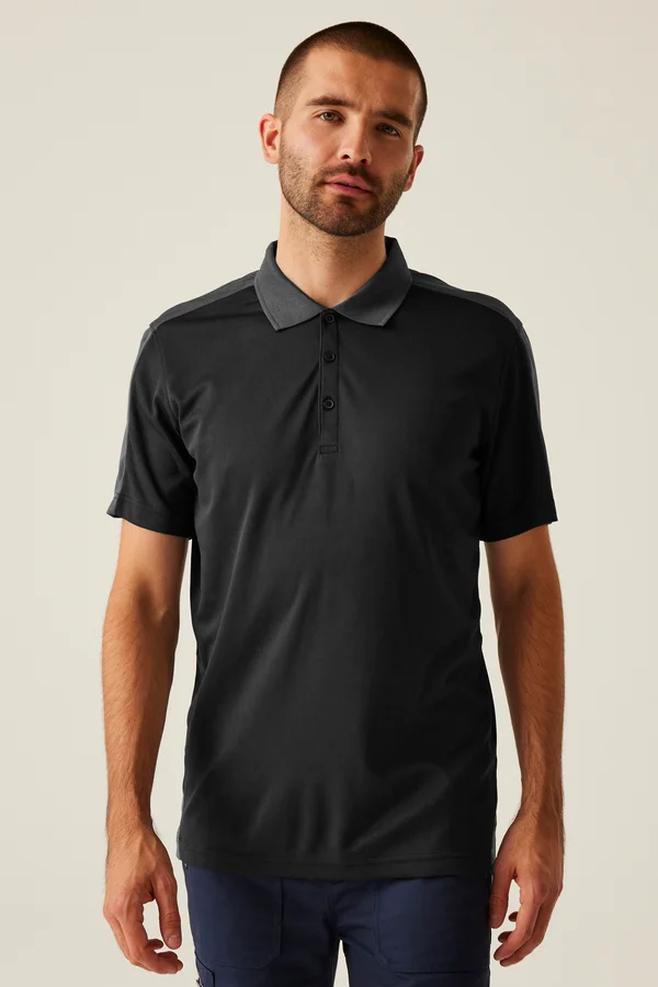 Contrast Coolweave Polo Black / Seal Grey (Solid)