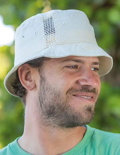 Deluxe Washed Cotton Bucket Hat With Side Mesh Panels