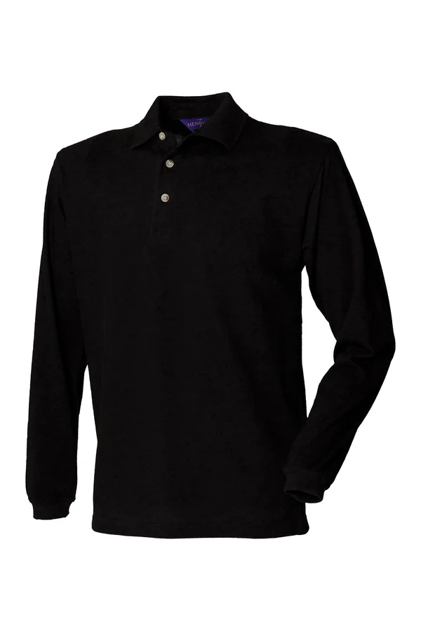 Long Sleeved Cotton Piqué Polo Shirt Black
