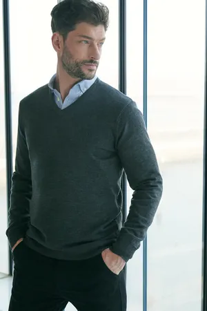 Men´s Lightweight V-Neck Jumper Grey Marl