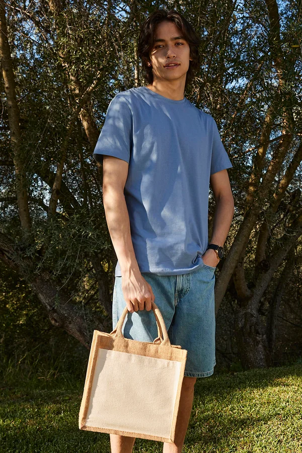 Cotton Pocket Jute Midi Bag Natural