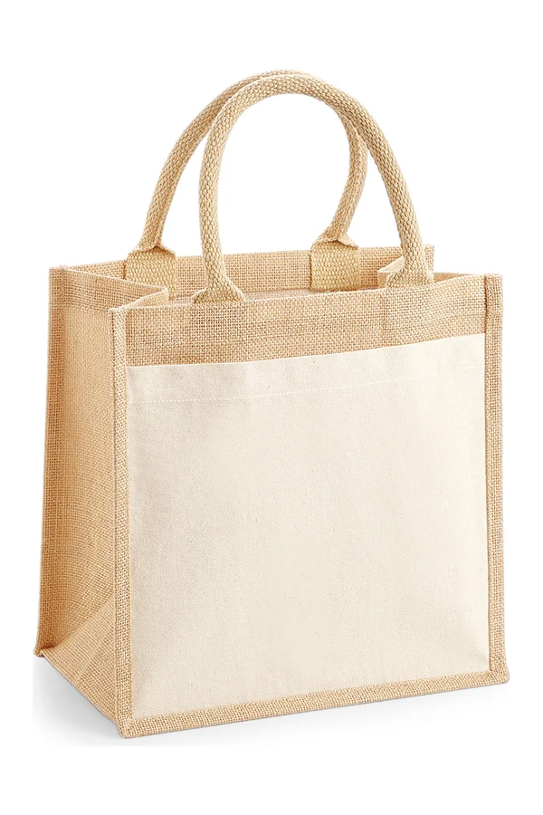 Cotton Pocket Jute Midi Bag Natural