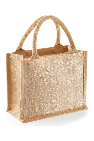 Shimmer Jute Mini Gift Bag Natural Gold