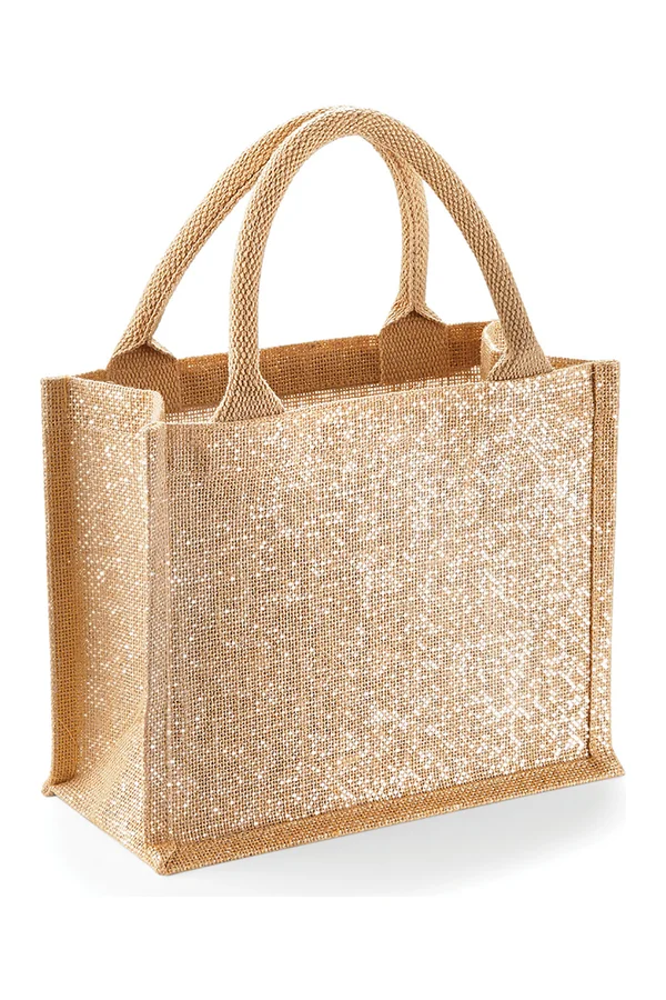 Shimmer Jute Mini Gift Bag Natural Gold