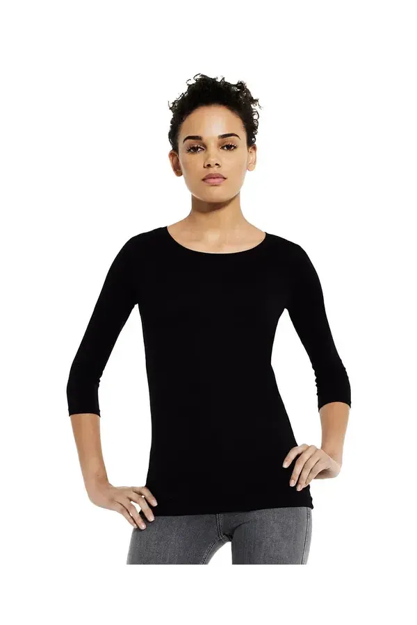 EARTH POSITIVE® WOMENS STRETCH 3/4 SLVE -BLACK - S