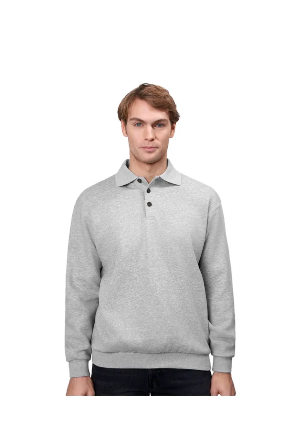 Polo-Sweatshirt | klassisch Grau meliert