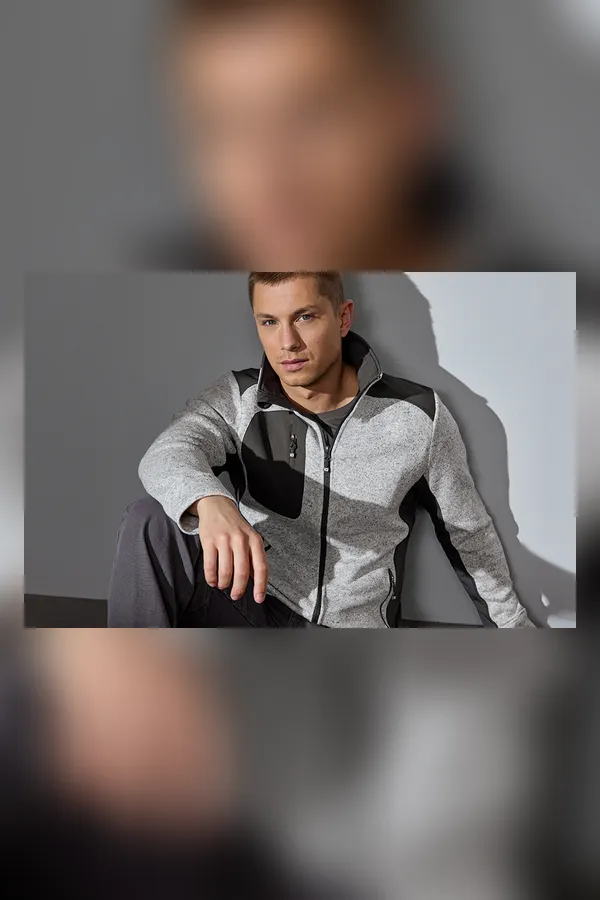 Cardigan | Strick-Fleece Grau meliert