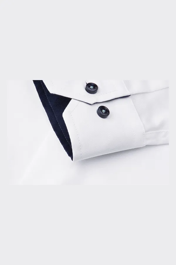 SEVEN SEAS Fine Twill Contrast | slim Weiss
