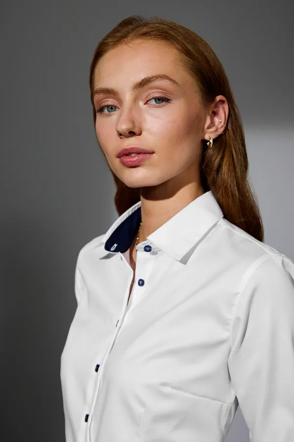 SEVEN SEAS Fine Twill Contrast | modern | Damen Weiss