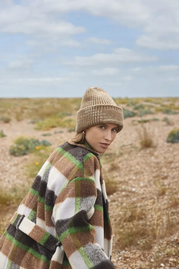 Coarse knit patch beanie