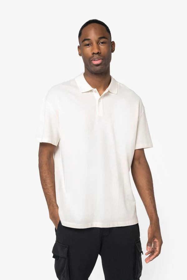 Eco-friendly men's dropped shoulders piqué knit polo shirt