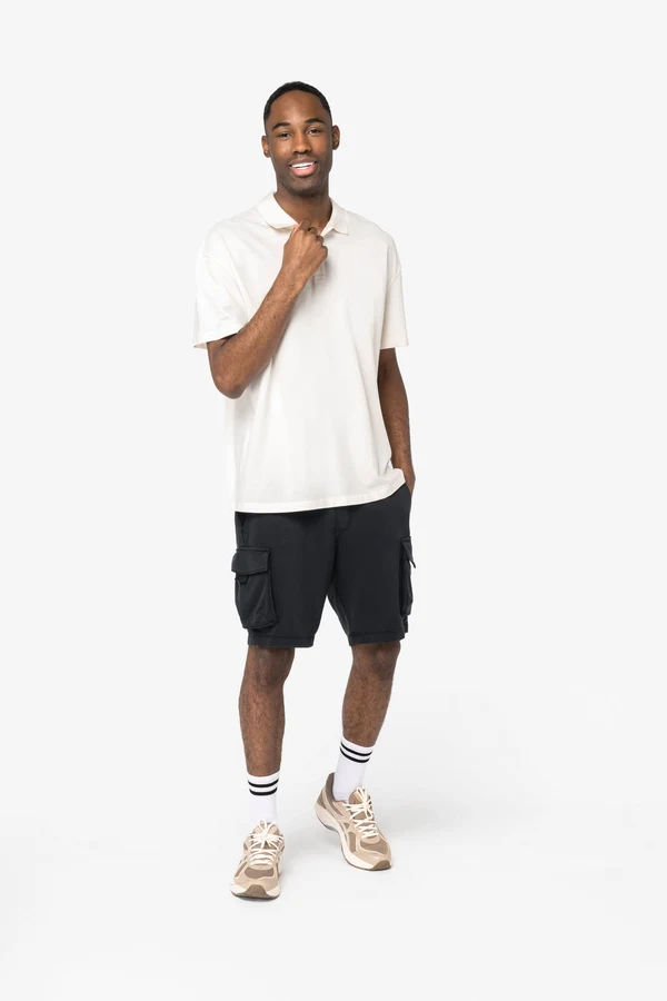 Eco-friendly men's dropped shoulders piqué knit polo shirt