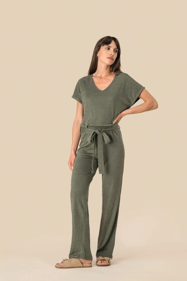 Overall aus Leinenstrickstoff mit kurzen Ärmeln für Damen