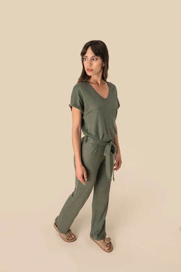 Overall aus Leinenstrickstoff mit kurzen Ärmeln für Damen