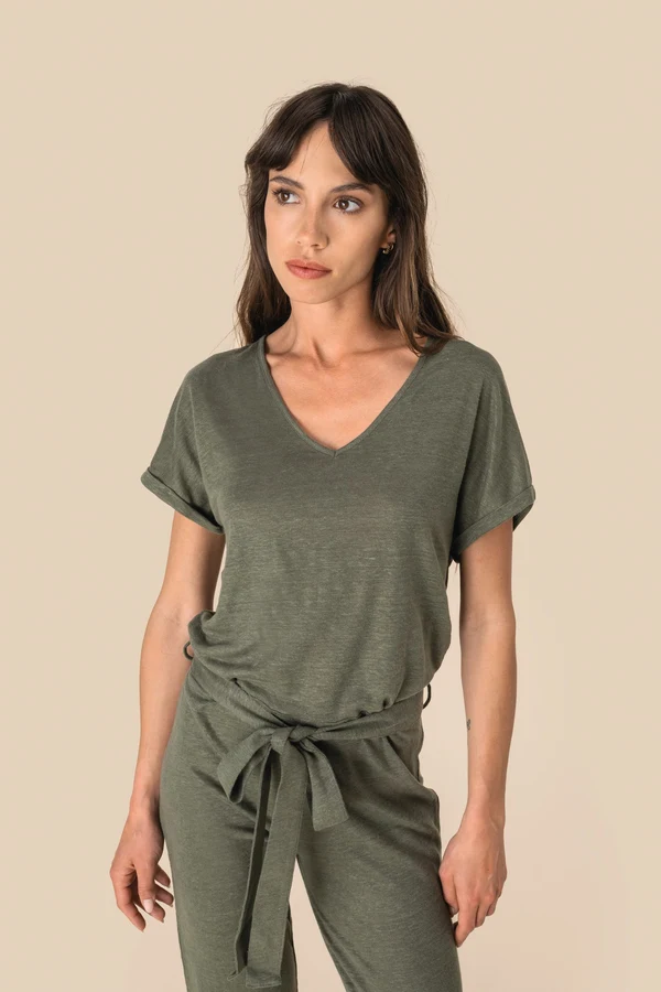 Overall aus Leinenstrickstoff mit kurzen Ärmeln für Damen